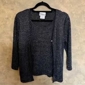 Vintage 90s Y2K Metallic Ribbed Knit Twofer Cardigan Fooler Top